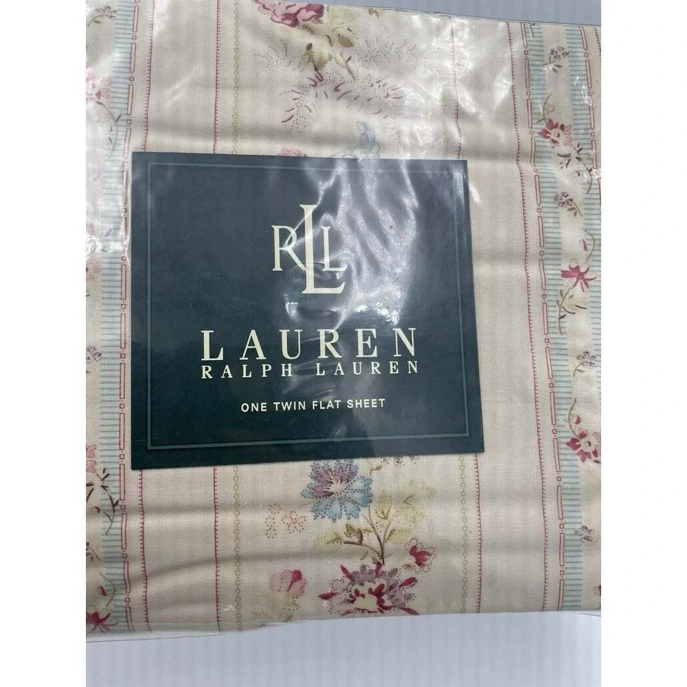 Vtg Ralph Lauren TWIN Flat‎ Sheet Josie Floral Stripe NIP New